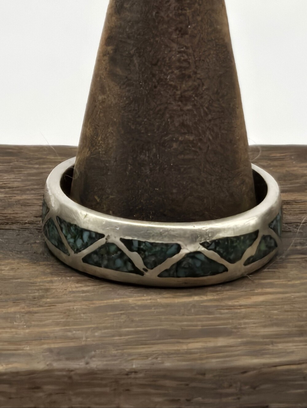 Men's Ring Sterling Silver Crushed Turquoise Chip Inlay Ring Western Collectable